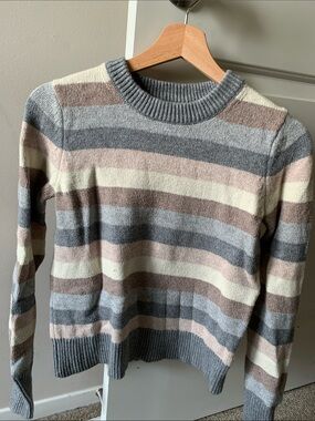 GAP Striped Crewneck Sweater in Gray, Cream, Brown, Pink